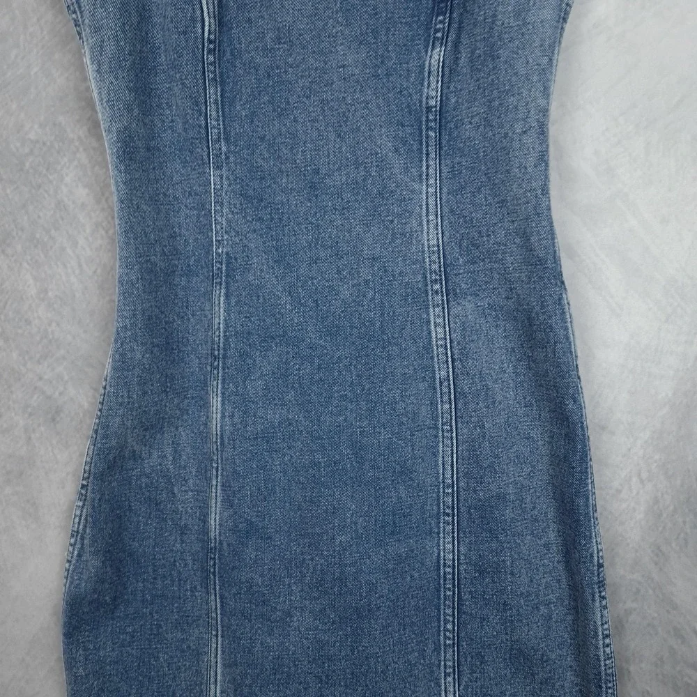 Abercrombie & Fitch Dress Womens XS Blue Denim Colomn Bodycon Midi Square Neck - Picture 5 of 16